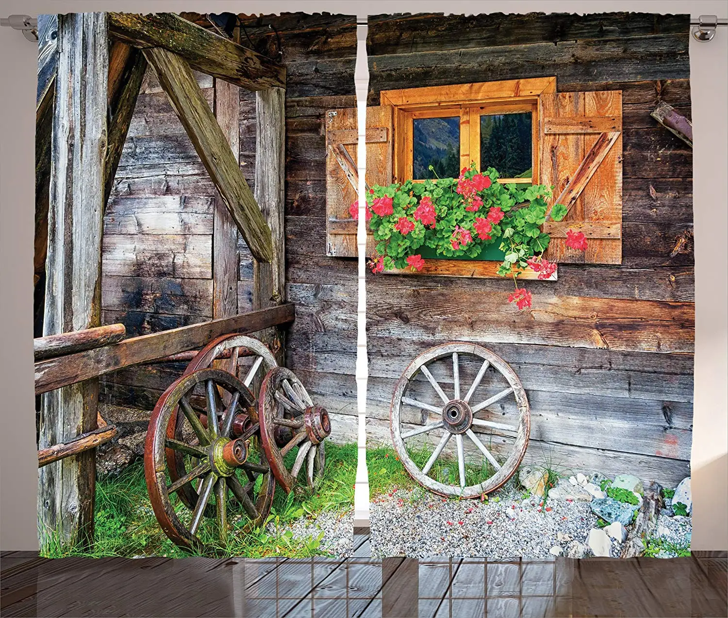 Ставни декоративные занавески выветриваемые старые окна с цветами в горшке