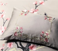 Grey silver queen king size oriental Bedding Set luxury egyptian cotton embroidery Bed set Bed Sheetlinen Duvet Cover set