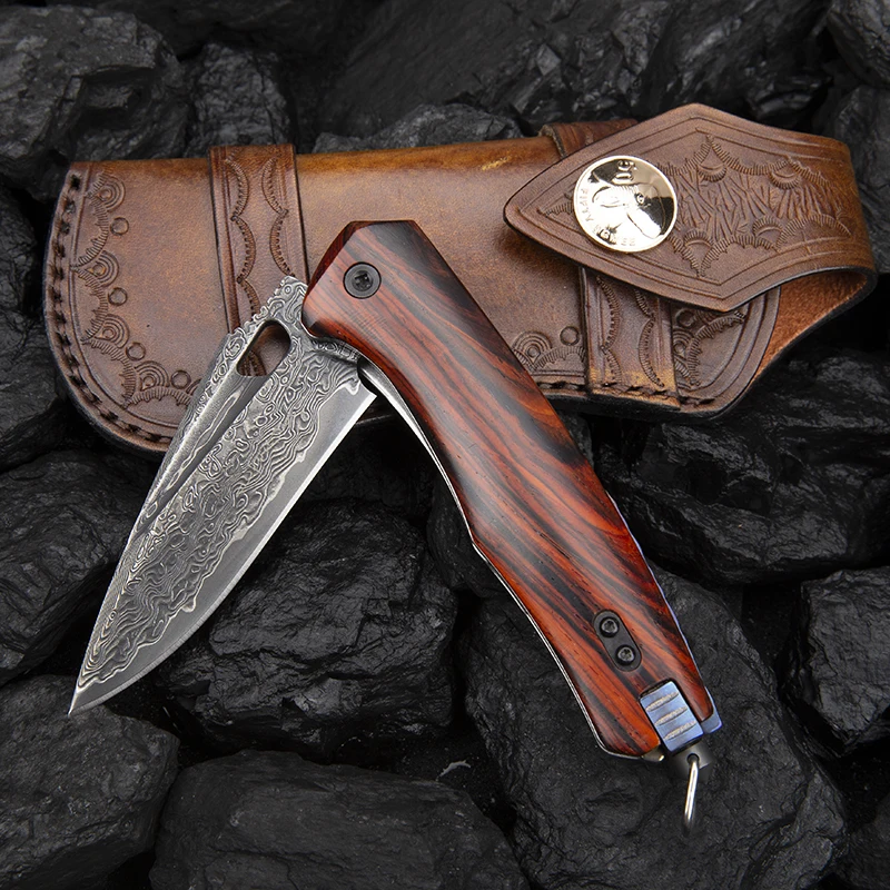 Multi-functional Folding Pocket Knife with EDC Clip Damascus Blade Rosewood Handle Emergency Hammer DIY Self-assembling Tool | Инструменты