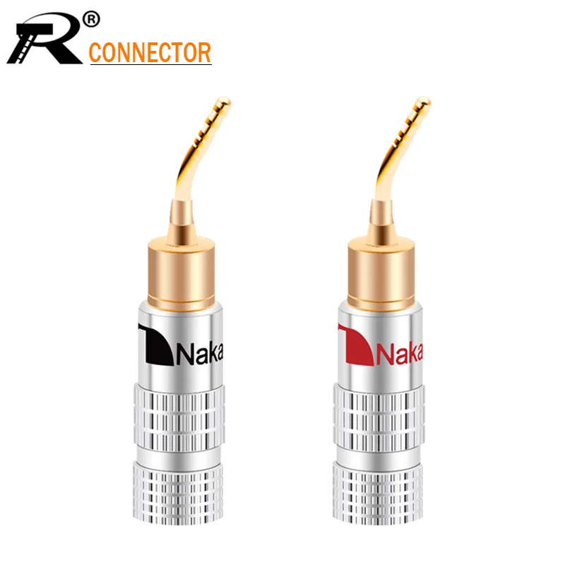 

2Pcs High Quality New 24K Gold Nakamichi Speaker Pin Angel 2mm Banana Plugs Speaker wire Screw Lock Connector