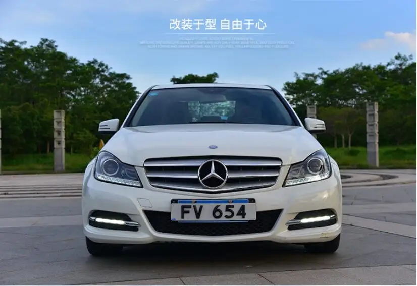 2 шт. 2011~ 2013 год автомобильный бупмер головной свет для Mercedes W204 фар C180 C200 C260 светодиодный DRL HID ксенон, противотуманная фара для Benz W204