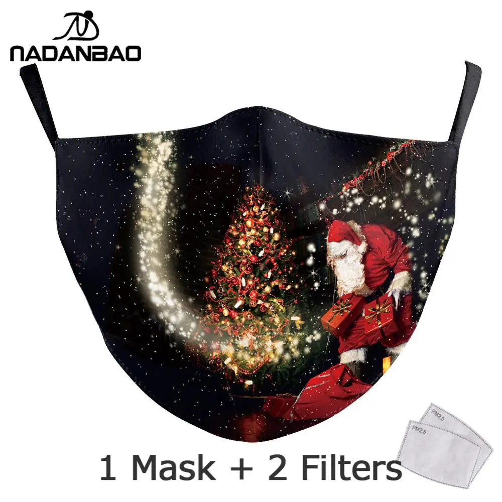 Маска с принтом Санта-Клауса для Нового года от NADANBAO - стильный аксессуар всех возрастов