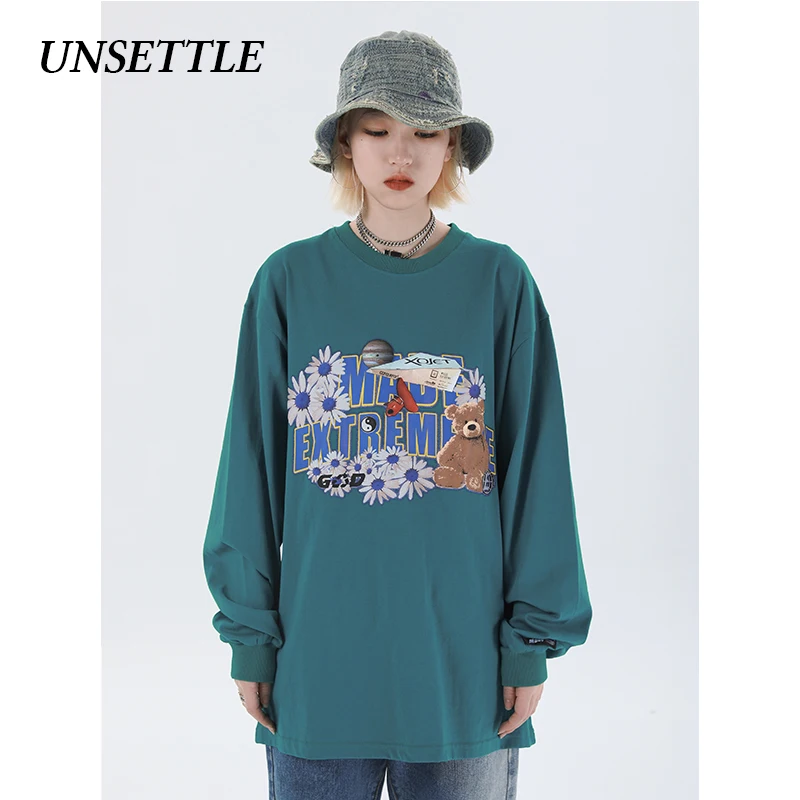 2020Autumn Japanese Oversized Long Sleeve graphic t shirt Harajuku Funny Print Men/Women Hip Hop Streetwear T-shirts Cotton Tops | Мужская