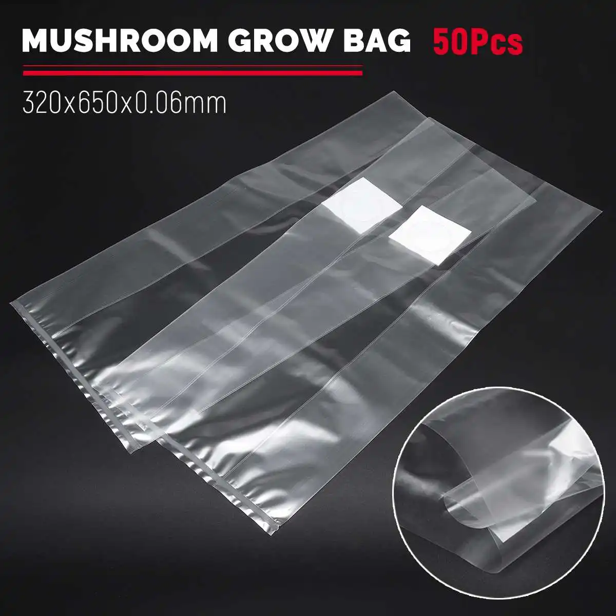 

50Pcs 320x650x0.06mm PVC Mushroom Grow Bag Substrate High temp Pre Sealable