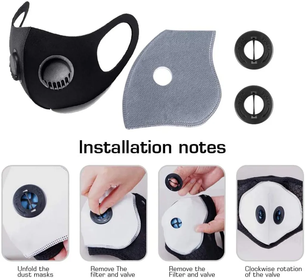 Маска для лица многоразовая с карбоновыми фильтрами 3 шт. моющаяся маска от пыли 9