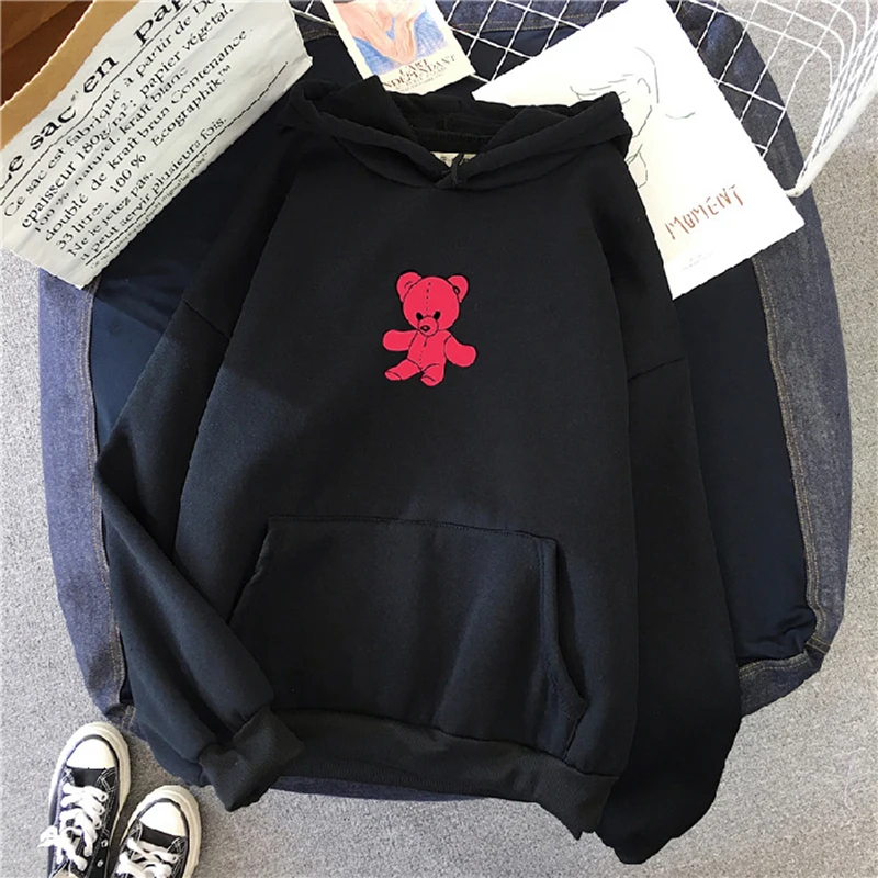 

New Women Hoodies Sweatshirts Catoon Cute Hooded Tops Long Sleeve Pullover Winter Sport Hoody with Pocket Kawaii Coat