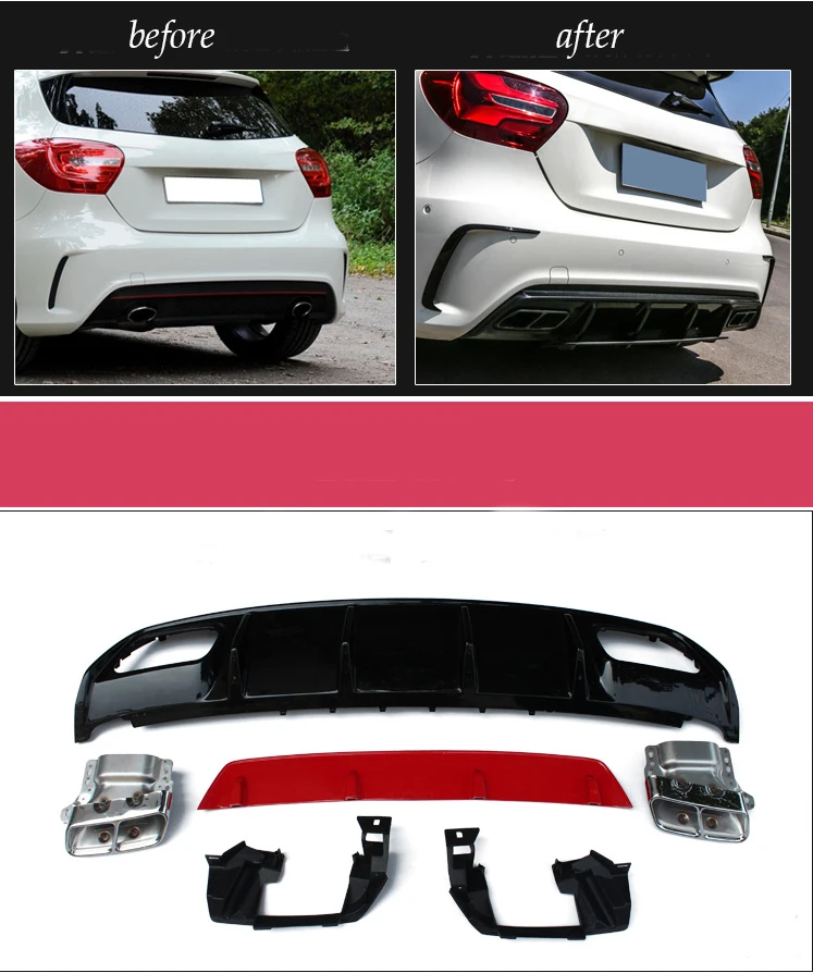 Задний бампер подходит для benz W176 Sport Edition A180 A200 2013 2019 A45 style Diffuser + наконечник из