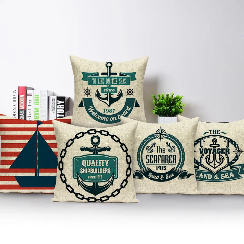 

Sea Nautical Sailboat Map Anchor Throw Pillow Cover Musical Note Cushion Cover Home Decoration Sofa Car Bed Pillowcase