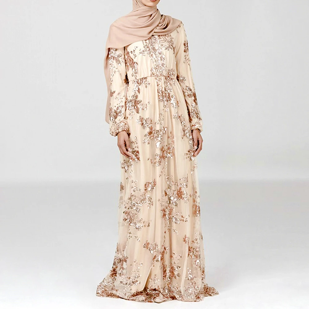 Размера плюс мусульманский модный Кружевной Костюм с пайетками из Абая Дубай