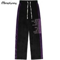 sweatpants men embroidery letter side patchwork elastic waist straight track pants casual harajuku loose cozy joggers trousers