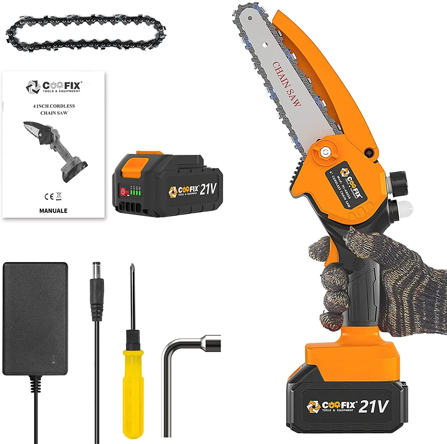 

Coofix Mini Chainsaw 6 Inch Cordless,Small Handheld Electric Battery Chainsaw,Mini Chain Saws for Trees Metal wall plate