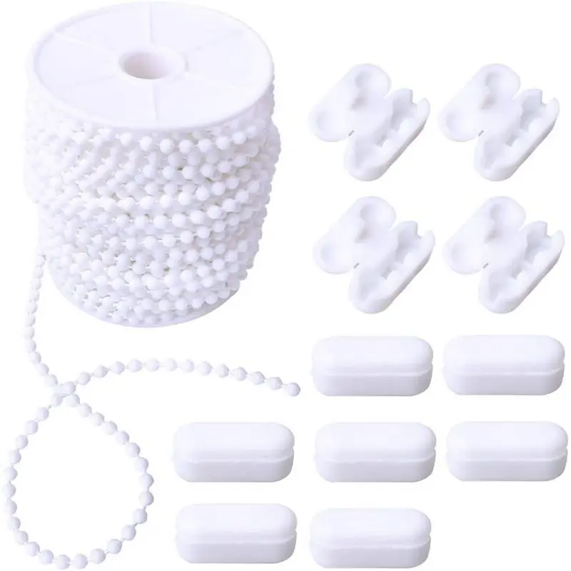 

White Vertical Blinds Set, 20 Meters Vertical Blind Bottom Chain with 100 Pieces Plastic Chain Connectors Fit for Home Office Us
