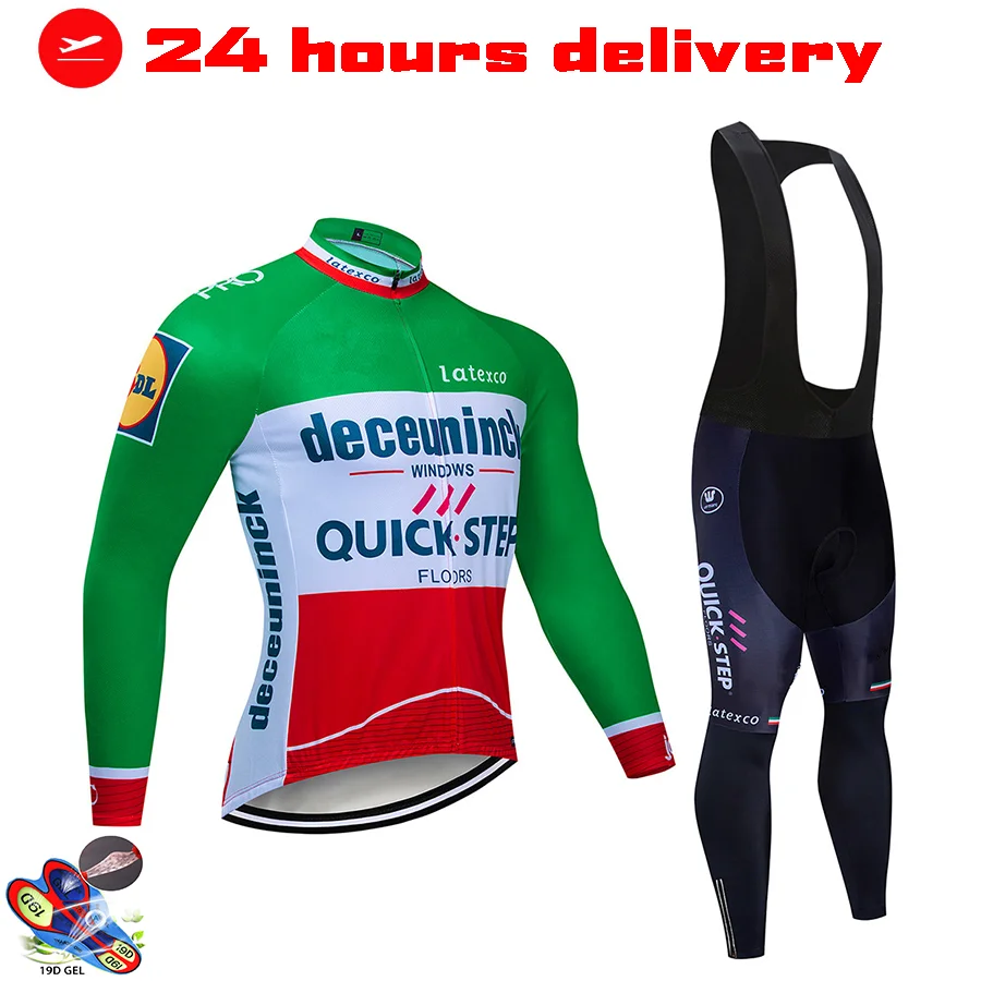 

2021 Team Cycling Clothing Long Sleeve Jersey Set Quick Step Winter Jacket Thermal Fleece Uniform Bicycle Garment Suit Mtb