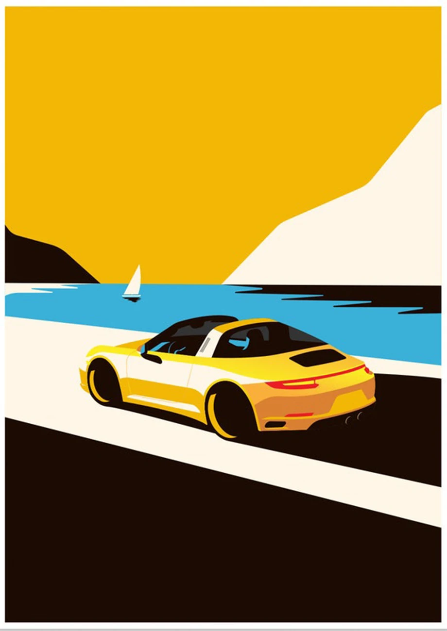 Красочный автомобиль Фотофон 80s фотография девушка пейзаж туризм настенное