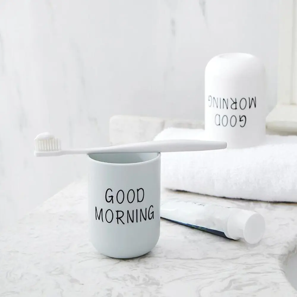 

Bathroom Tumblers Good Morning Cup Round Toothbrush Toothpaste Holder Cup Travel Washing Cup Water Mug Bathroom Accessories