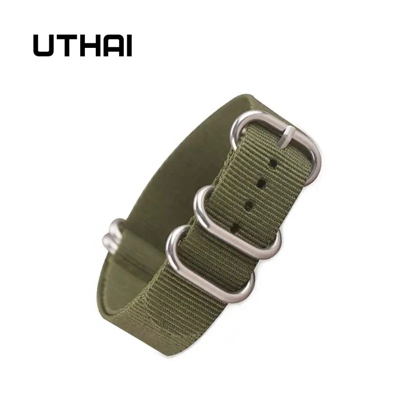 UTHAI Z23 8 цветов сверхмощный нейлоновый ремешок для часов NATO ZULU ремешок 18 мм 20 мм 22 мм 24 мм полосатый Радужный холст сменный ремешок для часов - Цвет ремешка: Зеленый
