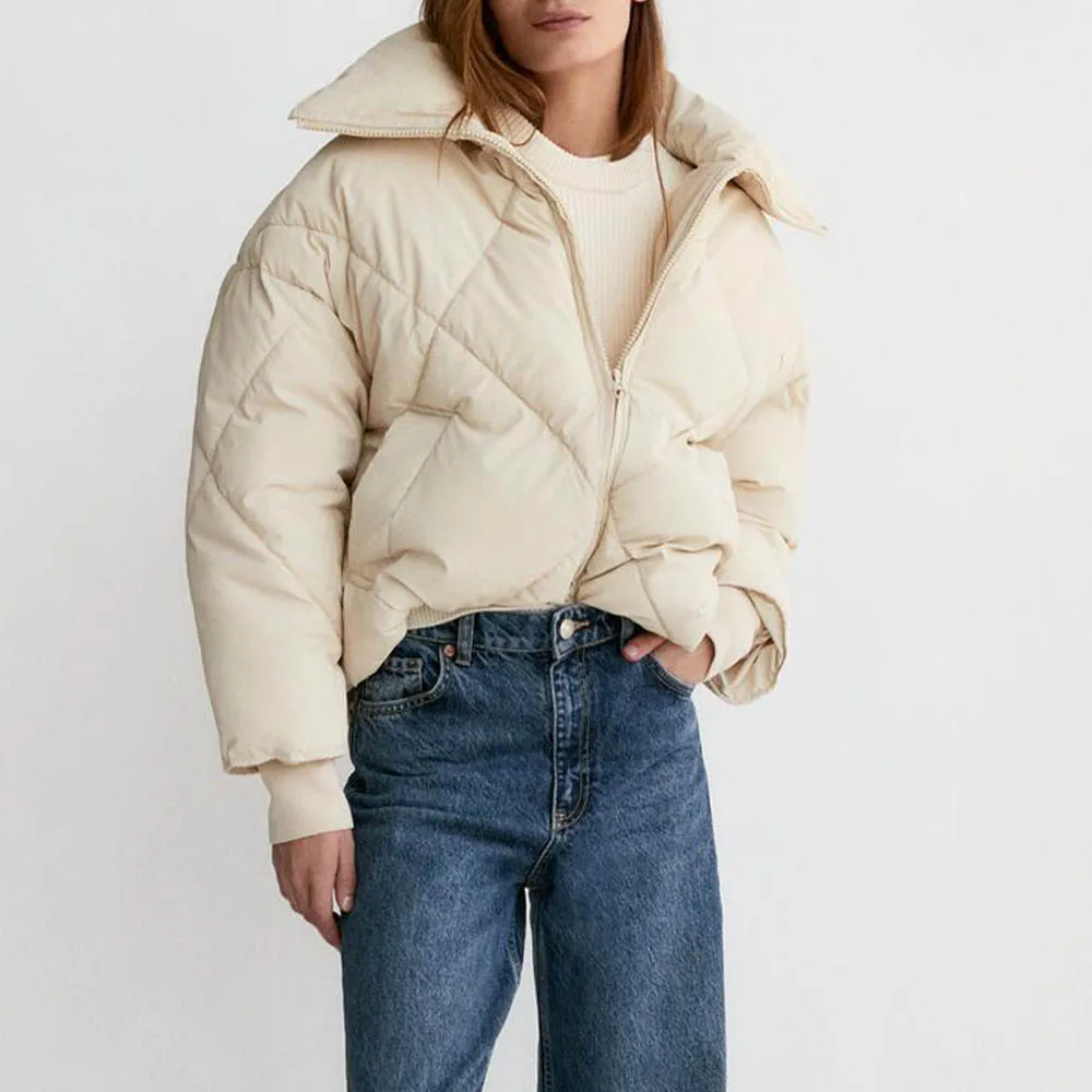 

Za Women's 2021 Winter New Short Glossy Cotton Clothes Jacket Fashion Pure Color Casual All-match Female Chic Coat