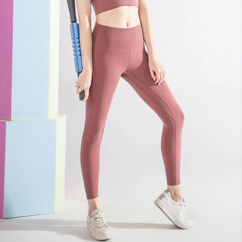 BONJEAN Double sided matte nude yoga pants pocket sports tights fitness nine point high waisted Leggings for women |