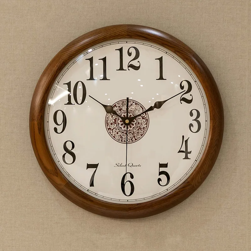 

New Chinese Wall Clock Living Room Decoration Solid Wood Clock Mechanism Silent Wall Watch Simple Kitchen Clocks Gift Zegary