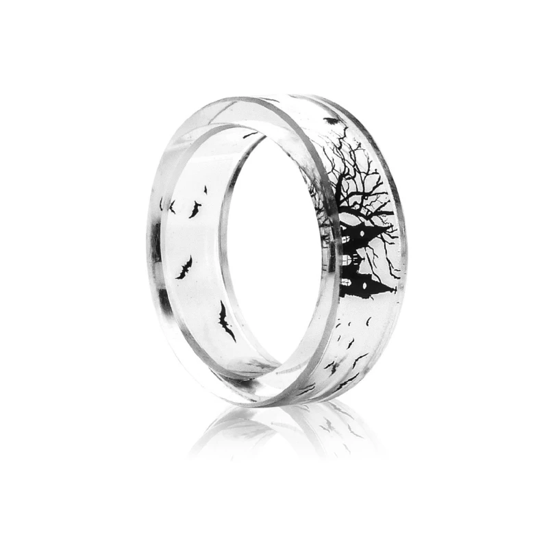 7 Stye Fashion Transparent Tree And Birds Resin Ring Ink Painting Scenery Inside Party Jewelry Cute Rings for Women Gifts | Украшения и