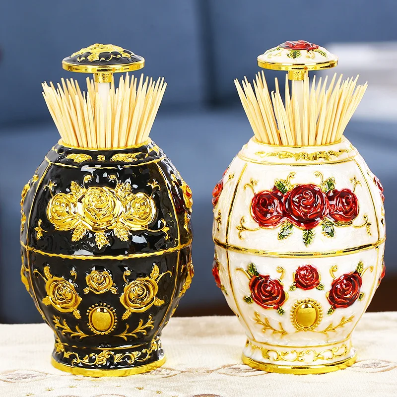 

High-End European Style Toothpick Box Creative Toothpick Holder Press Type Living Room Coffee Table Toothpick Storage Box