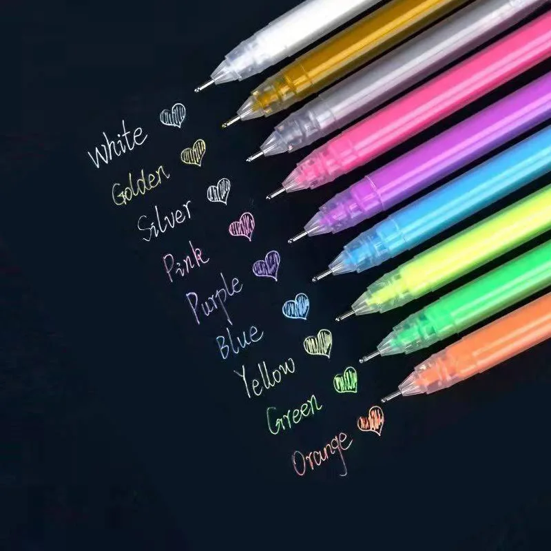 

9 colors Premium White Gel Pen Set 0.6mm Fine Tip Sketching Pens Artists Black Papers Drawing Design Illustration Art Supplies