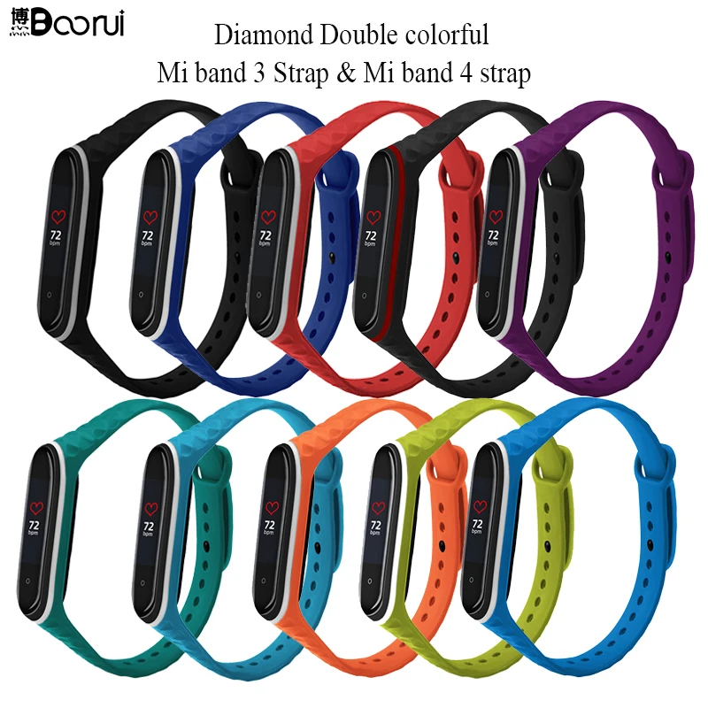 BOORUI Diamond mi band 4 ремешок двойной цветной pulsera miband Аксессуары Силиконовый 3 для xiaomi