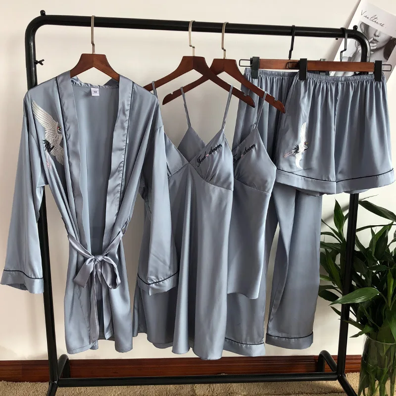 Корейский Элегантный пикантный кружевной Шелковый костюм из 5 предметов