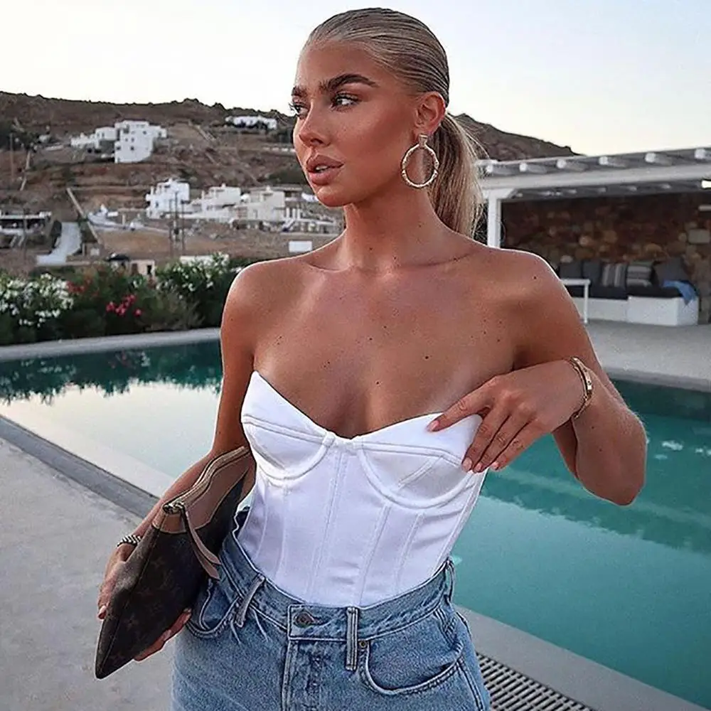 New Summer Hot Sale Stylish Four Colors Women Sexy Strapless Backless Crop Tops Ladies High Street Tops