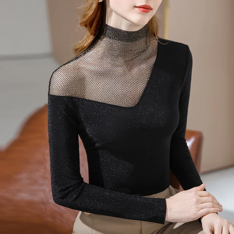 

High collar base shirt with long sleeve T-shirt in autumn and winter