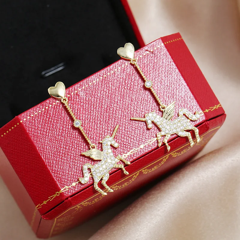 Хорошее качество Лошадь Единорог цепь медь Циркон S925 Роскошные модные массивные