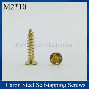 【M2*10】Gold Self Tapping Wood Screw Flat head Thread Nail Screw Fastener Wood Furniture Screws 1pcs