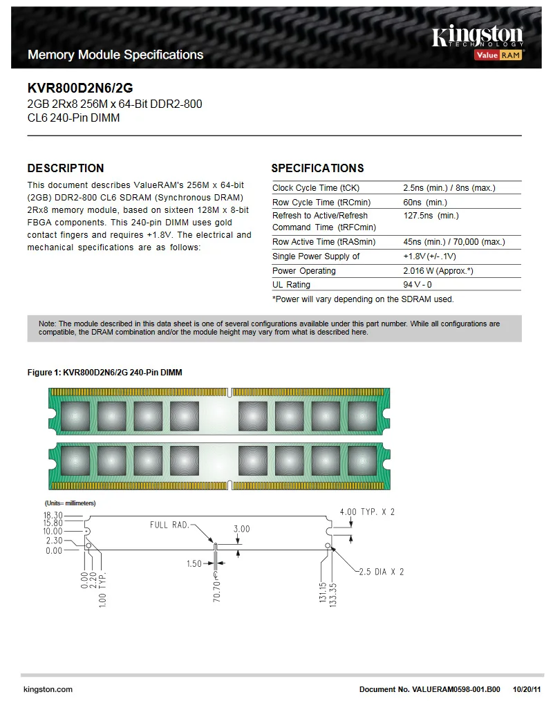 kingston Оперативная память DDR2 4 Гб 2 Гб PC2-6400S DDR2 800 МГц 2 Гб PC2-5300S 667 МГц настольных ПК, 4 Гб