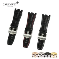 carlywet 28mm real leather thick wrist watchband strap belt with brushed buckle for audemars piguet 42mm royal oak offshore