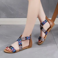 new womens sandals summer new fashion zipper low heel flat shoes plus size leisure ethnic style sandals female sandals