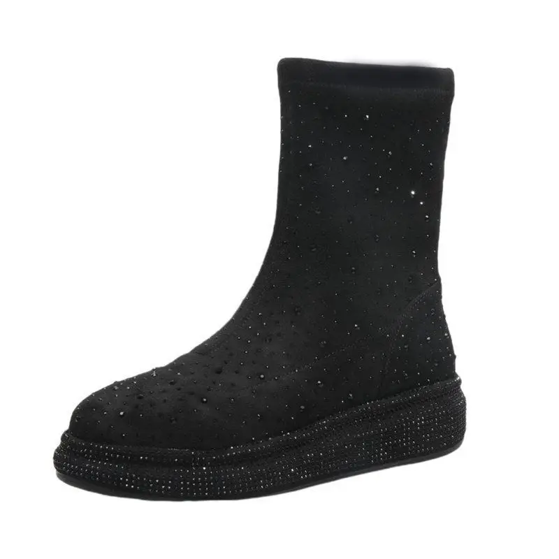 

Web celebrity skinny boots women's autumn winter warm velvet 2020 new rhinodiamonds retro ins short tube versatile Martin boots