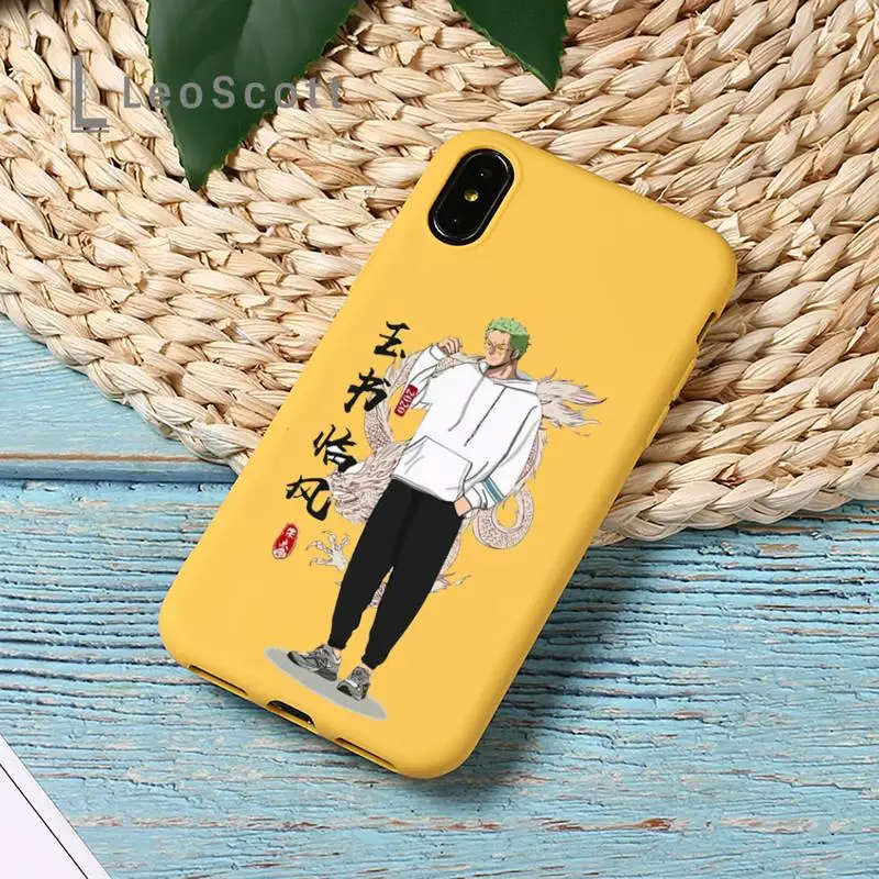 

One Piece Zoro Japanese Manga Phone Case Yellow Candy Color for iPhone 11 12 mini pro XS MAX 8 7 6 6S Plus X SE 2020 XR