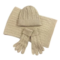 new fashion ladies new autumn winter warm solid color scarf hat glove sets women thick knit soft knitted woollen set