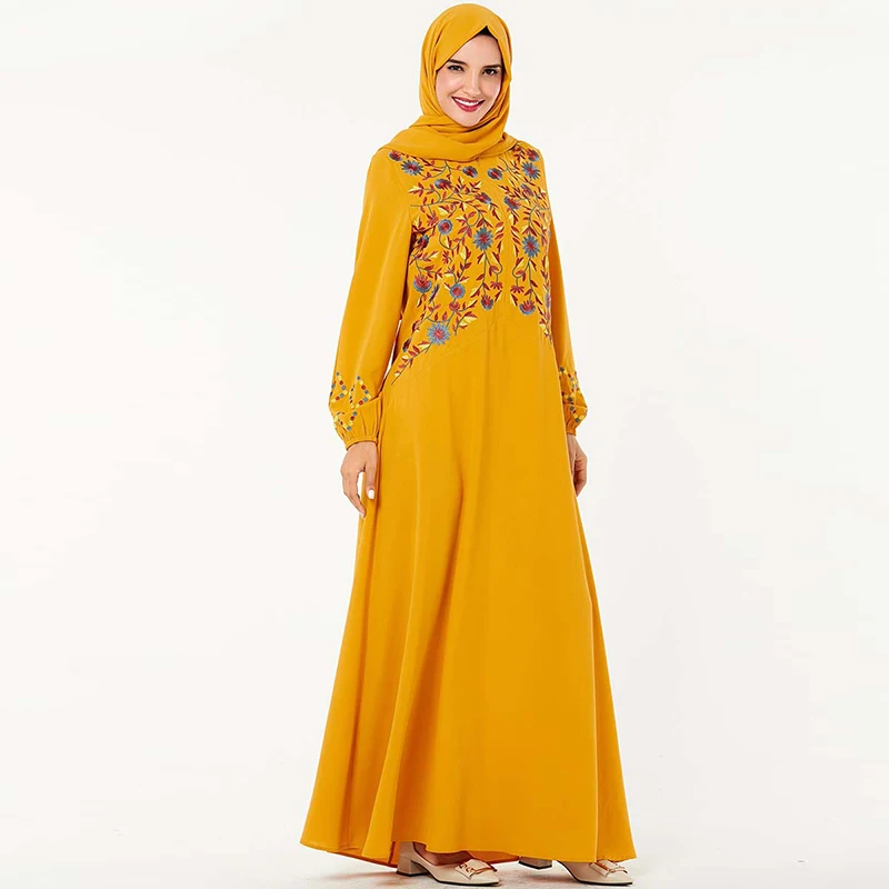 

Abaya Kaftan Dubai Women Robe Hijab Cotton Muslim Dress Embroidery Long Sleeve Arab Loose Plus size Islamic Clothing For Women