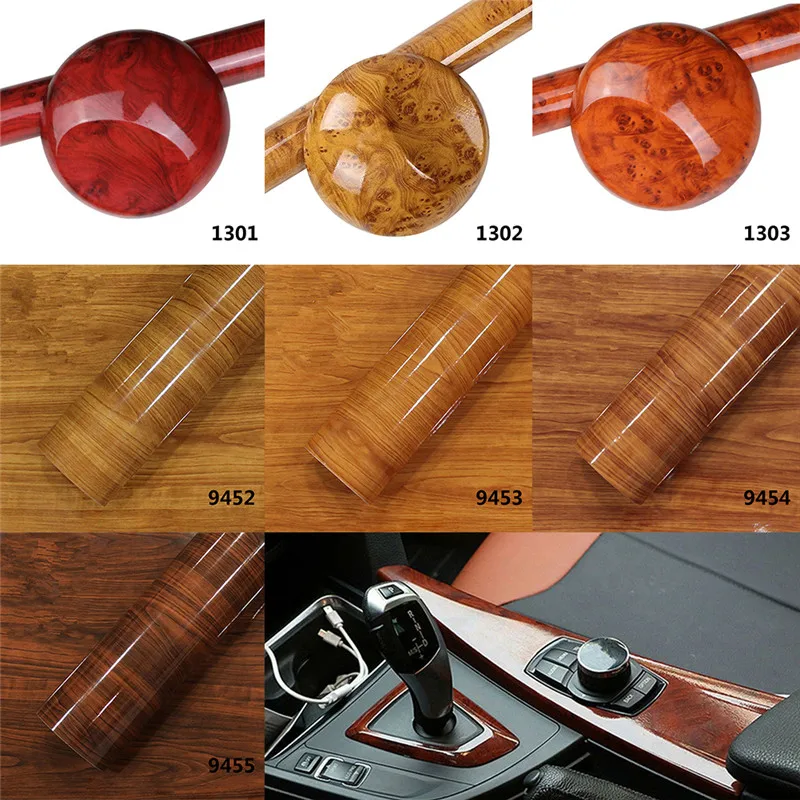 

New 1Mx30cm 7 Colors Auto Decal Roll Low shrinkage Good Flatness Car Vinyl Sticker Wood Grain High Glossy Film Wrap DIY#297008