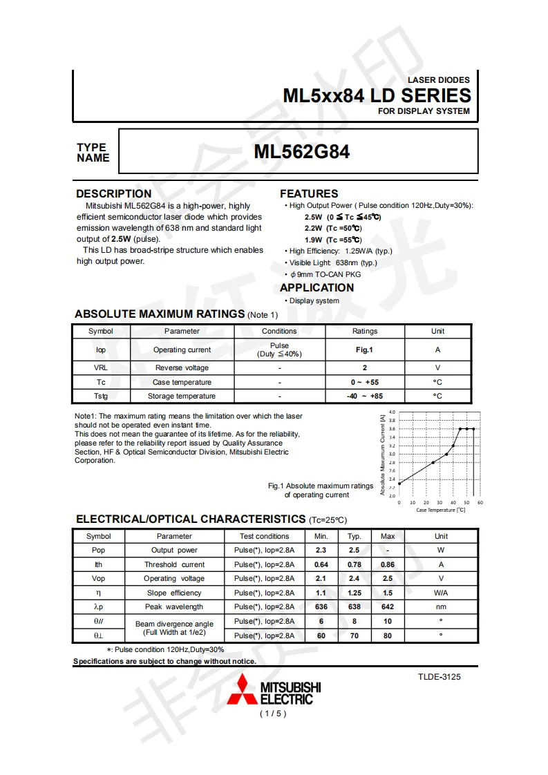 Mitsubishi ML562G84 ~ 2 5 Вт ML562G85 1 φ 9 мм красный 638 нм 635 лазерный диод (два/три луча) | Лампы и