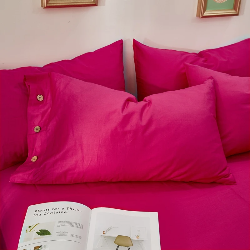 

Four-Piece Set Of Solid Color Buttons, Bed Linen, Quilt Cover, Pillowcase, 100%Cotton, Home Comfort, Bedding, Stylish And Simple