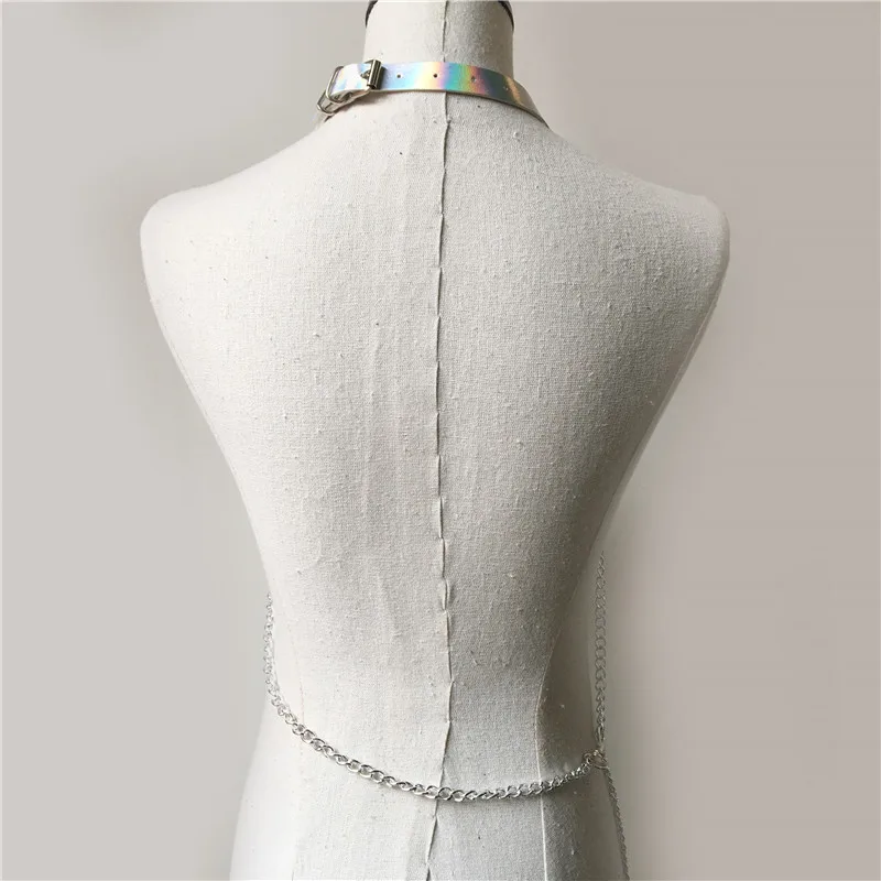 Gothic Laser Pentagram Hollow Out Garter Sexy Metal Chain Harness Tops 2020 Rave Festival Eye-catching Body Bondage For Lady