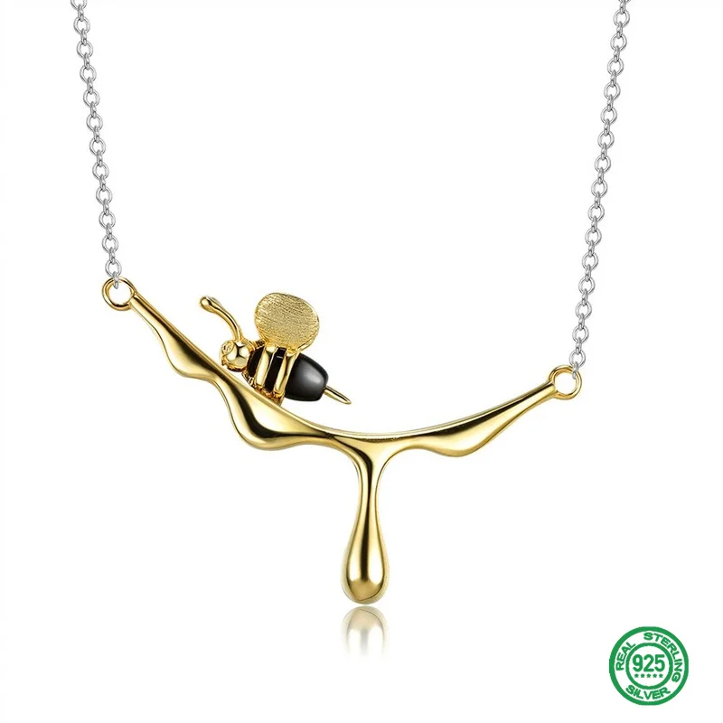 

Animal Jewelry S925 Sterling Silver Necklace For Women Cute Bee Dripping Honey Pendant Clavicle Chain Exquisite Jewelry Gifts