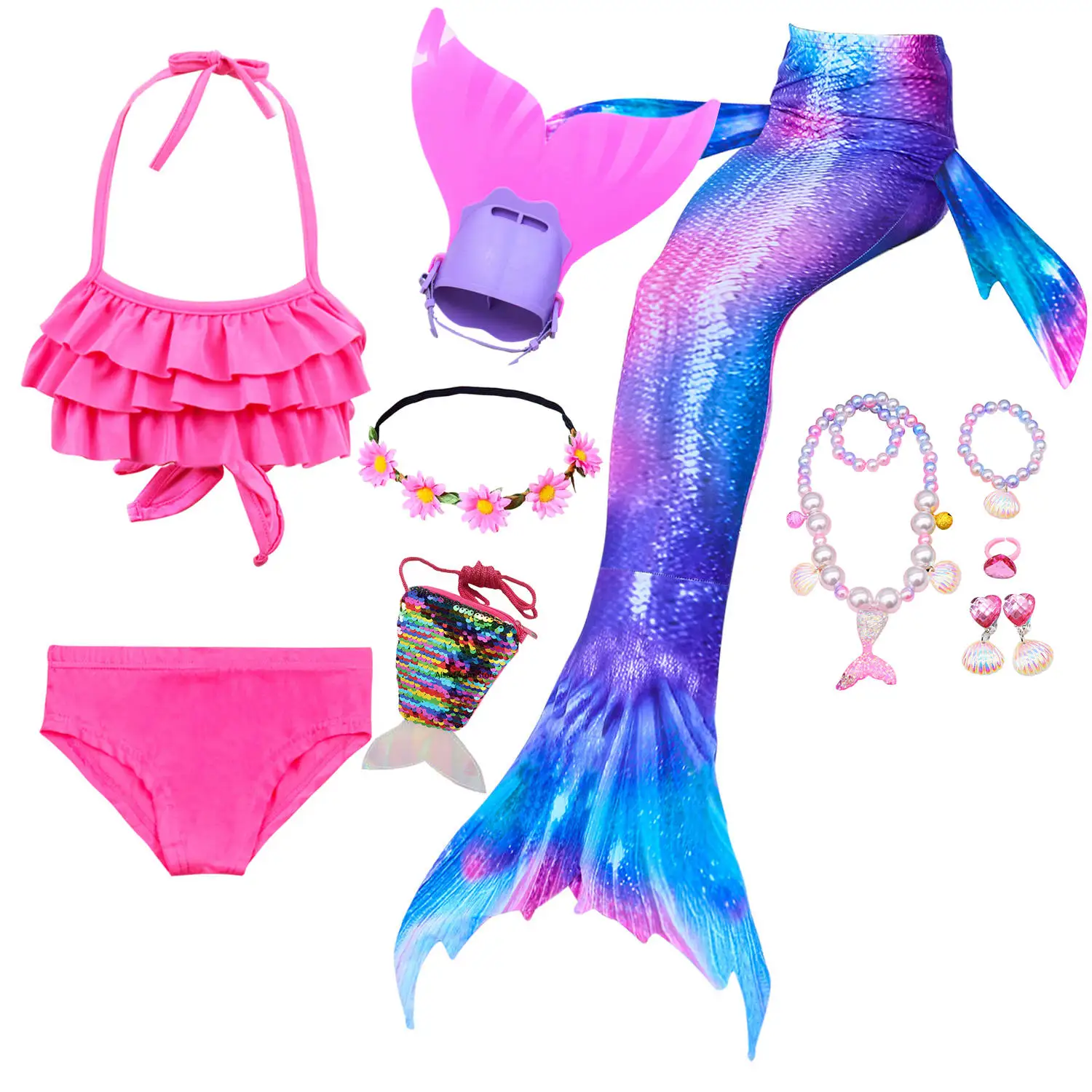 

Children Swimmable Mermaid Tail for Kids Swimming Swimsuit Bathing Suit Tail Mermaid for Girls Costume Can Add Fin Monofin
