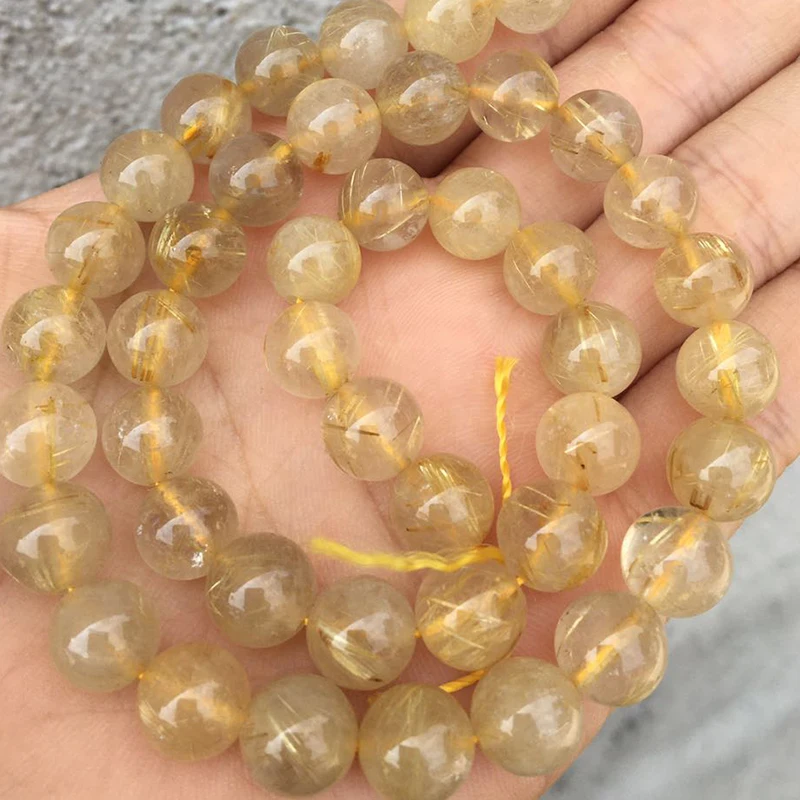 Бесплатная доставка AKAC натуральный золотистый Рутиловый Кварц кварц около 9 мм |