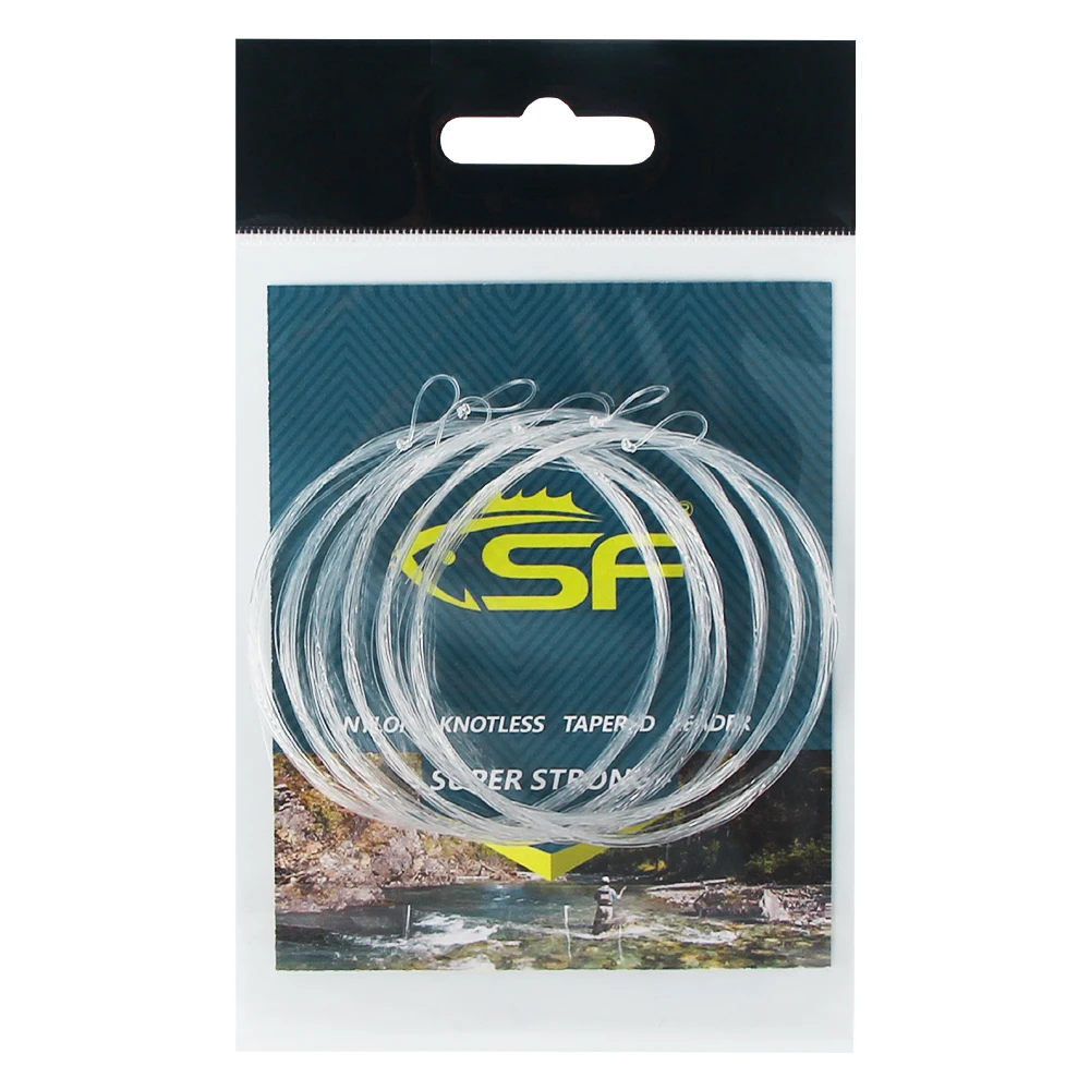 SF 6 PCS Nylon Tapered Leader Fly Fishing Line with Pre-tied  Loop 7.5FT 9FT 12FT 0 1 2 3 4 5 6 7X