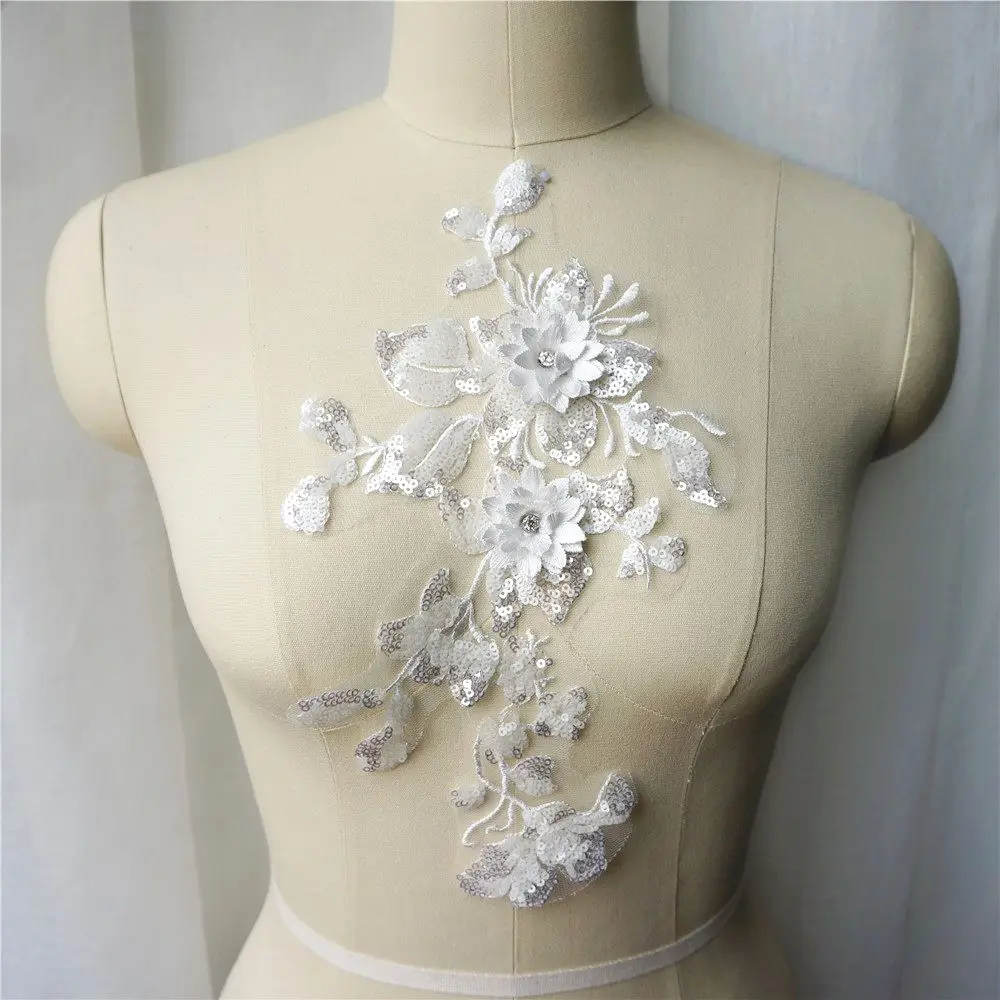 Кружевной 3D цветок с блестками черный белый красный розовый стразы вышивкой