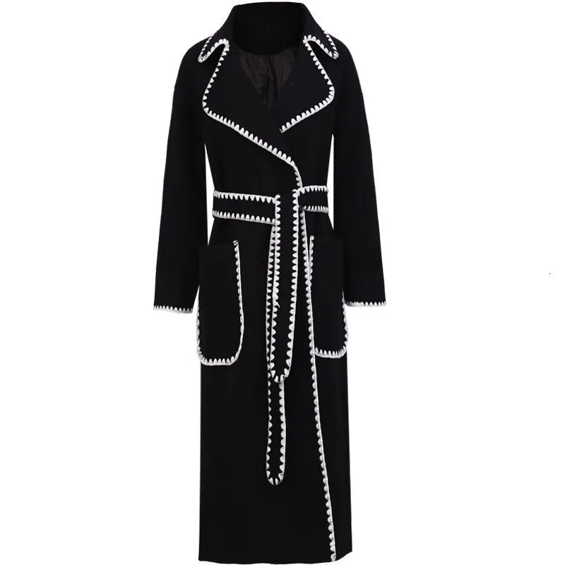 Корейское шерстяное длинное пальто и куртка для женщин с поясом тонкая