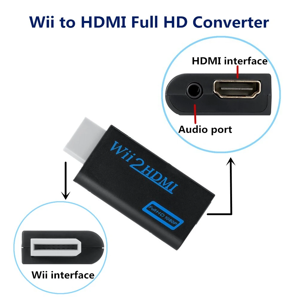 Адаптер-преобразователь для Wii в HDMI-совместимый 3 5 мм аудиокабель с выходом 1080P HD